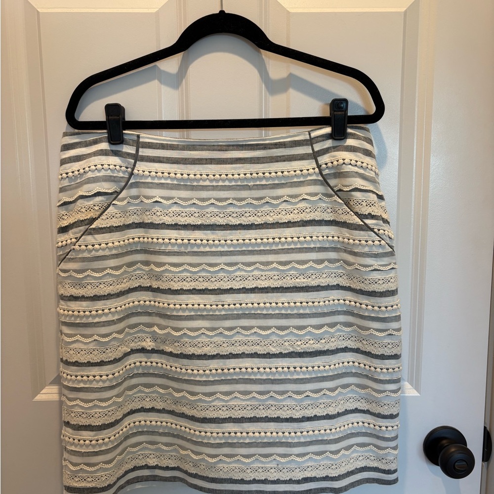 Anthropologie Tabitha Sailing Lace Gray and Cream Miniskirt